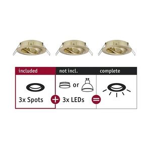 Paulmann Einbauleuchte Choose Basisset schwenkbar  rund 84mm 50°  max. 3x10W   dimmbar  Messing gebürstet 92489