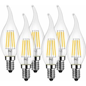 MINKUROW LED-Kerzenlampe E14, 470 Lm, Warmweiß 2700 k, Ersetzt 40 Watt, Nicht Dimmbar, Klassisches Kerzenförmiges Filament, Transparent (6 Stück)