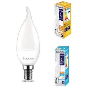 BRAYTRON LED E14 Leuchtmittel Form: Flamme C35T 5 Watt matt 400 Lumen Sparsam Energieeffizienz: A+ Birne Lampe kaltweiß 10 Stück