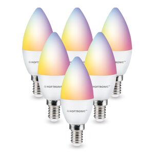 HOFTRONIC SMART Satz von 6 E14 SMART LED Lampen RGBWW Wifi & Bluetooth 5,5 Watt 470lm C37 Dimmbar & Steuerbar via App
