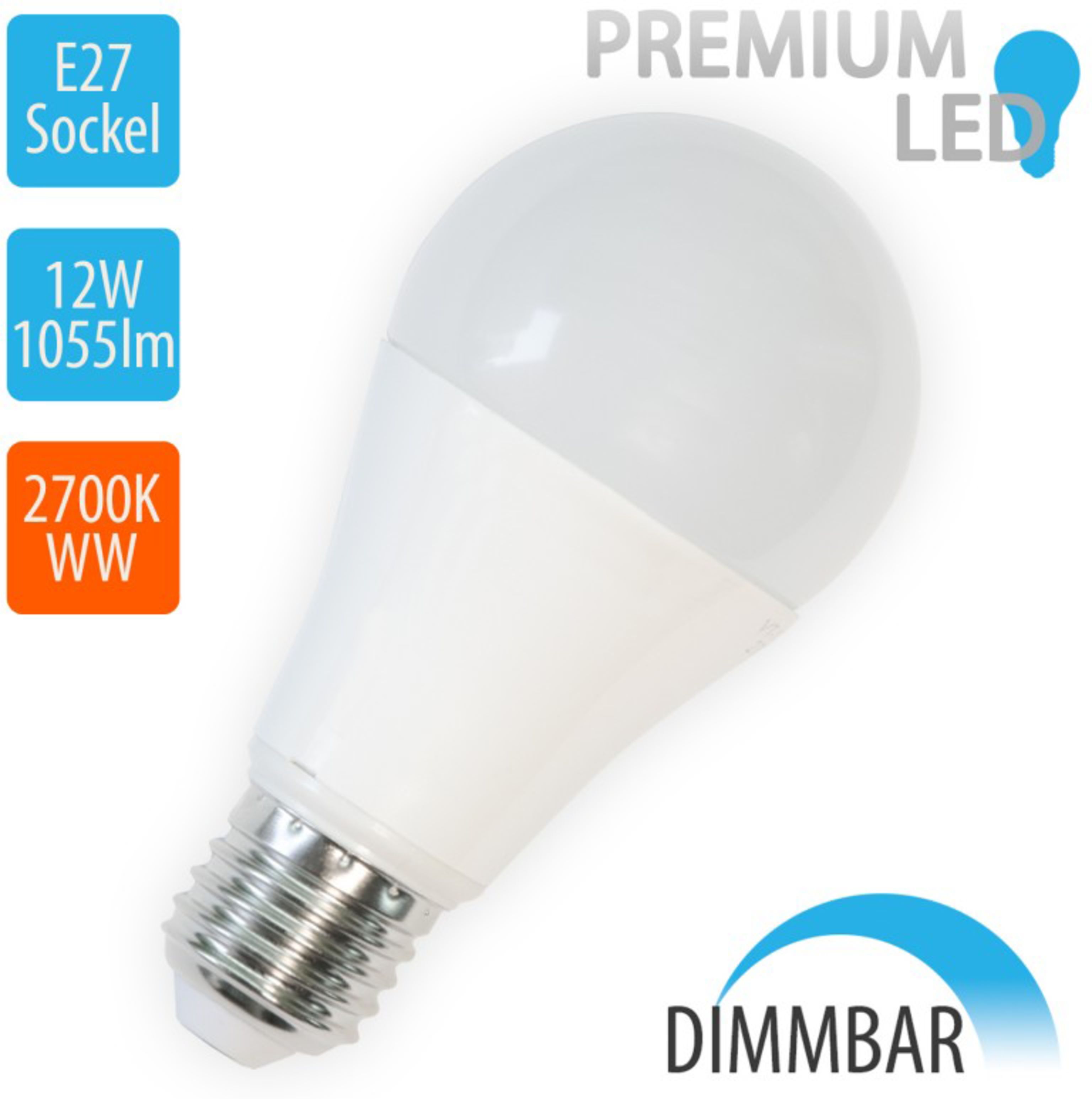 V-TAC - 12W LED E27 A60 Globe DIMMBAR, 2700K Warmweiß,1055lm