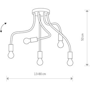 Euluna Flex loftslampe, fem pærer, sort