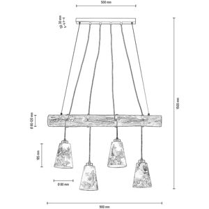 Euluna Flarino pendellampe, fyrretræ, 4 lyskilder