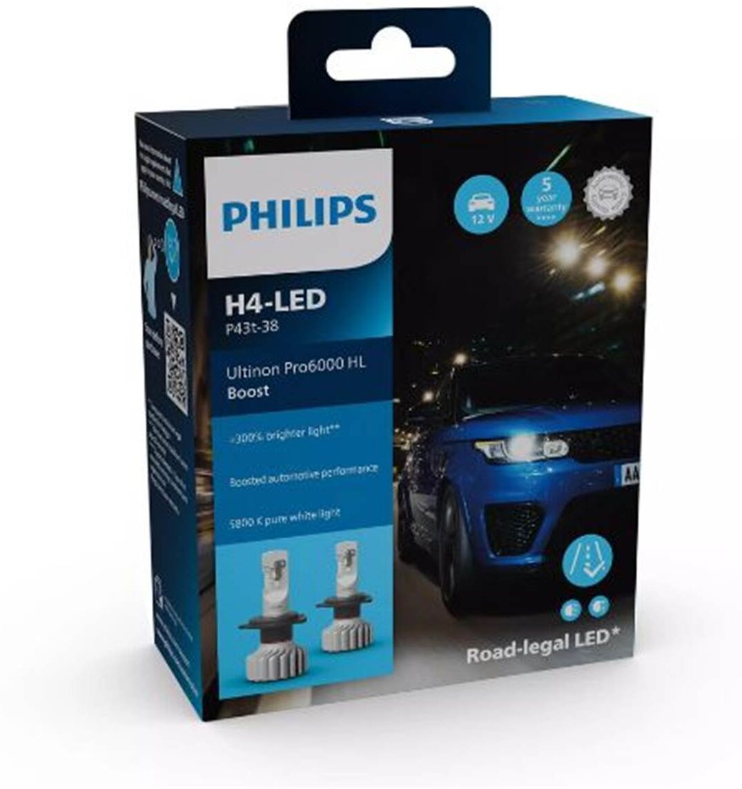 Philips Bombilla Led H4 coche  Ultinon Pro6000 Boost 2 uds 18W 12V