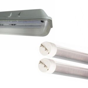 Kit de Réglette LED étanche Double pour Tubes T8 150cm IP65 (2 Tubes Néon LED 150cm T8 24W inclus) - Blanc Chaud 2300K - 3500K - SILAMP