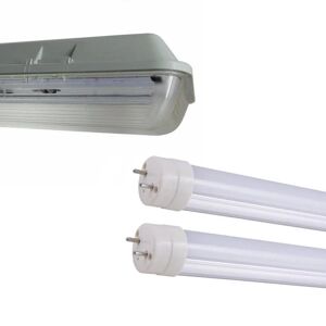 Kit de Réglette LED étanche Double pour Tubes T8 150cm IP65 (2 Tubes Néon LED 150cm T8 50W inclus) - Blanc Neutre 4000K - 5500K - SILAMP
