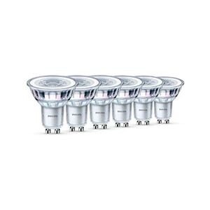 Philips Lot de 6 Ampoules LED Spot Culot GU10, 4,6W équivalent 50W, Blanc Chaud 2700K, Finition Verre - Publicité