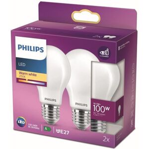 Philips ampoule LED Equivalent100W E27 Blanc chaud non dimmable, verre, lot de 2 - Publicité