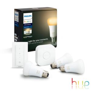 Philips Hue White Ambiance Kit de démarrage, lot de 3 avec pont et interrupteur avec variateur, LED E27, 9,5 watts, 8719514291232,