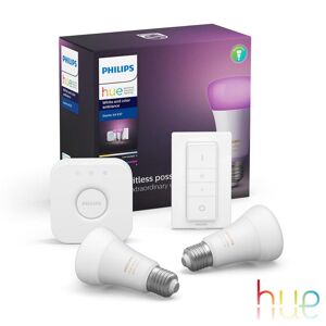 Philips Hue White and Color Kit de démarrage, lot de 2 avec pont, LED E27, 9,5 watts, 8719514291355,