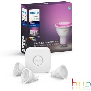 Philips Hue White and Color Kit de démarrage, lot de 3 avec pont, LED GU10, 5,7 watts, 8719514340107,