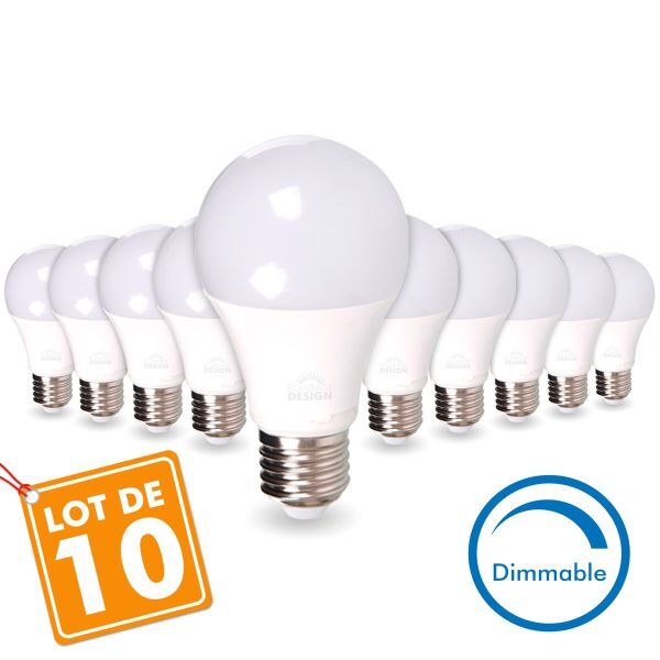 Eclairage Design LOT de 10 AMPOULES LED E27 13W DIMMABLE Eq 75W (Température de Couleur : Blanc chaud 2700K)