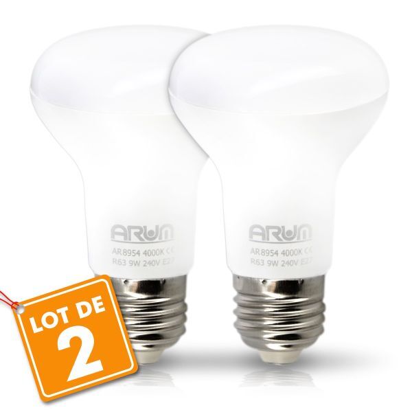 Eclairage Design Lot de 2 Ampoules LED Spot R63 E27 9W Eq 60W (Température de Couleur : Blanc neutre 4000K)