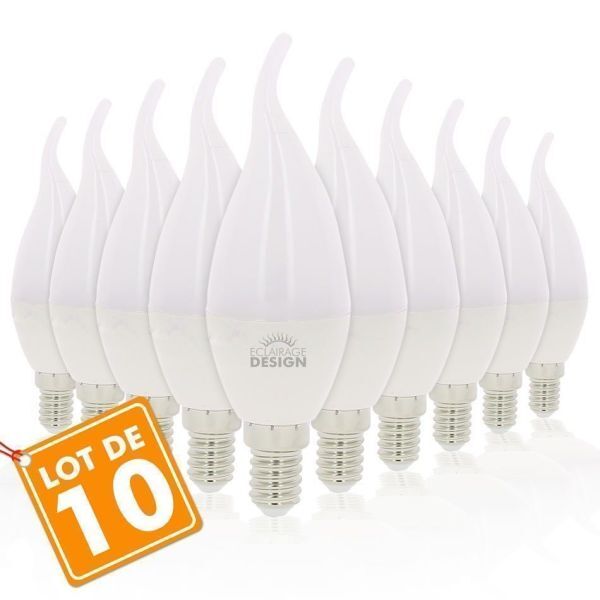 Eclairage Design Lot de 10 Ampoules LED E14 Flamme 6W Eq 40W (Température de Couleur : Blanc neutre 4000K)