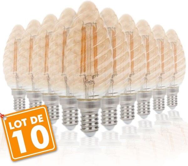 Eclairage Design Lot de 10 Ampoules LED E14 4W Twist C37 Blanc chaud ambrée