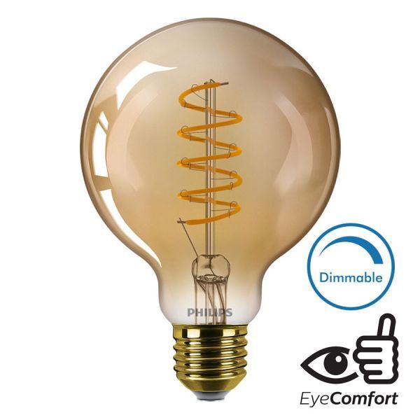 Philips Ampoule LED E27 Globe filament 5.5W Ambrée Dimmable