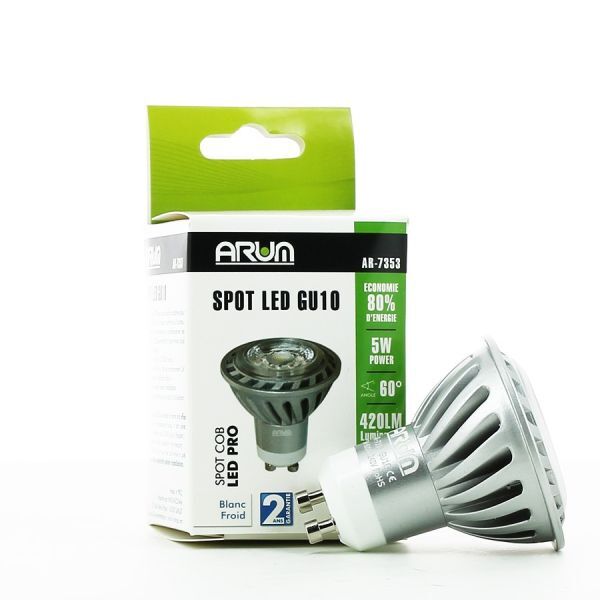 ARUM LIGHTING Spot LED Pro COB GU10 5W (Température de Couleur : Blanc chaud 3000K)