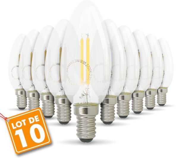 Eclairage Design Lot de 10 ampoules LED filament E14 2.2W 250 Lumens (Température de Couleur : Blanc chaud 2700K)