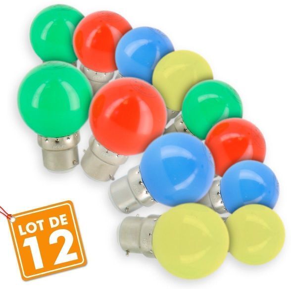 Eclairage Design Lot de 12 Ampoules LED B22 Panaché Guirlande guinguette extérieur