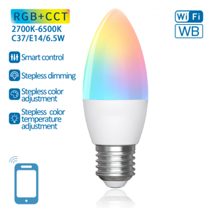 Aigostar lampadina smart led c37 e27 6.5w wifi rgb+cct 2700k-6500k 555 lumen d37h107mm compatibile con alexa e google assistant