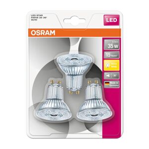 Osram Set da 3 lampadine LED, GU10 faretto, trasparente, luce calda, 2.6W= 230LM (equiv 35 W), 36° ,