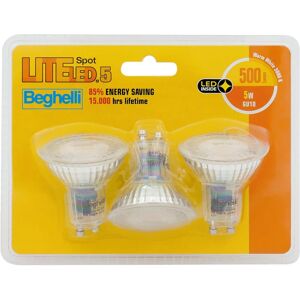 Beghelli Set da 3 lampadine LED, faretto, opaco, luce calda, 5W=500LM (equiv 50 W), 48° ,