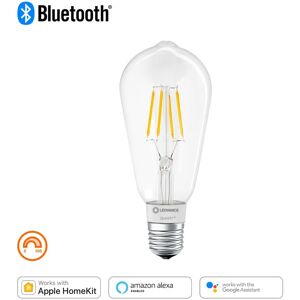 LEDVANCE Lampadina smart WIFI, LED filamento, E27 goccia, trasparente, luce calda, 6W= 650LM (equiv 50 W), 300° dimmerabile,