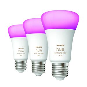 Philips Set da 3 lampadine LED, E27 goccia, trasparente, luce cct e rgb, 9W= 806LM (equiv 60 W), 42° dimmerabile,