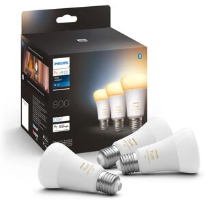 Philips Set da 3 lampadine LED, E27 goccia, trasparente, cct, 8.5W= 806LM (equiv 60 W), 42° dimmerabile,