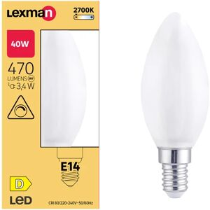 LEXMAN Lampadina LED filamento, E14 oliva, opaco, luce calda, 3.4W= 470LM (equiv 40 W), 330° dimmerabile,