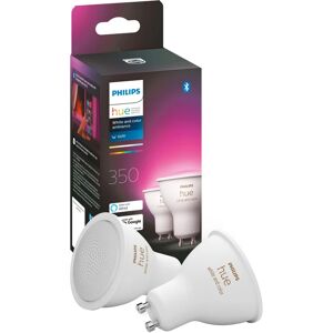 Philips Set da 2 lampadine Hue Color, LED, GU10 faretto, trasparente, luce cct e rgb, 5.7W= 350LM (equiv 5.7 W), 200° dimmerabile,