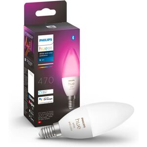 Philips Lampadina smart Hue Color, LED, E14 oliva, trasparente, luce cct e rgb, 5.3W= 470LM (equiv 5,3 W), 200° dimmerabile,