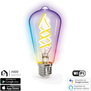 Lampadina Led a Filamento Smart ST64 E27 4,9W WiFi RGB CCT luce regolabile e dimmerabile Aigostar