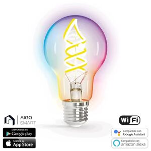 Lampadina Led a Filamento Smart A60 E27 4,9W WiFi RGB + Bianco Caldo 2700K luce regolabile e dimmerabile Aigostar