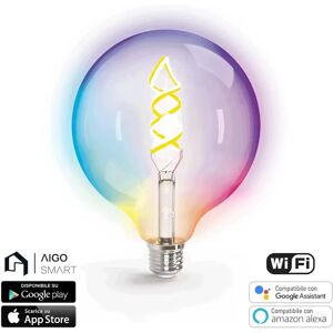 Lampadina Led a Filamento Smart G125 E27 4,9W WiFi RGB + Bianco caldo 2700K luce regolabile e dimmerabile Aigostar