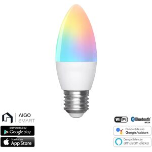 Lampadina Led Smart C37 E27 4,9W Bluetooth Mesh RGB CCT luce regolabile e dimmerabile Aigostar