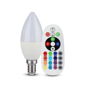 V-Tac Smart Vt-2214 Lampadina Led Smd 3.5w E14 Candela Rgb+w Bianco Freddo 6400k Dimmerabile Con Telecomando - Sku 2771