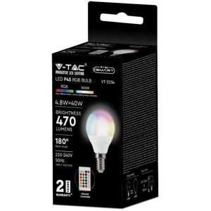 V-Tac Smart Vt-2234 Lampadina Led E14 4.8w P45 Rf Rgb+w Dimmerabile Bianco Caldo 3000k Con Telecomando - Sku 2766