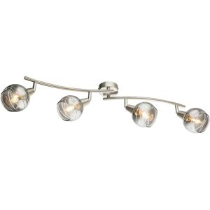 Tecnomat BARRA 4 LUCI SOSPIRO 4xE14  NICKEL MATT E VETRO FUME' CON LAMPADINA 4W 400 lumen 3000K INCLUSA