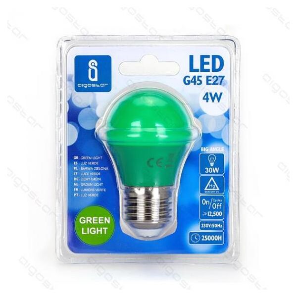 italy's cartridge lampadina led luce verde a5 g45 4w attacco e27 - grande angolo 230 misura d45h80mm equivalente a 30w ad incadescenza