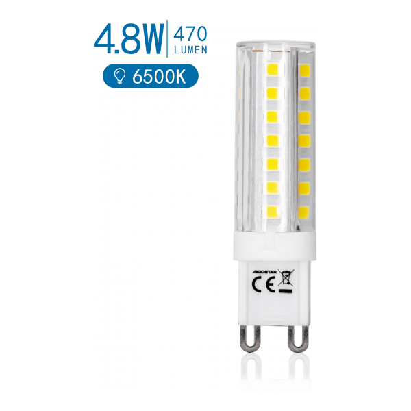 lampadina led g9 4.8w 470 lumen 6500k luce fredda l60w16h16mm angolo 360 gradi equivale a 40w incadescenza - aigostar