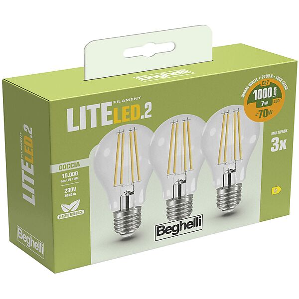 beghelli lampadina led  3pz filed goc 7we27-2.7k