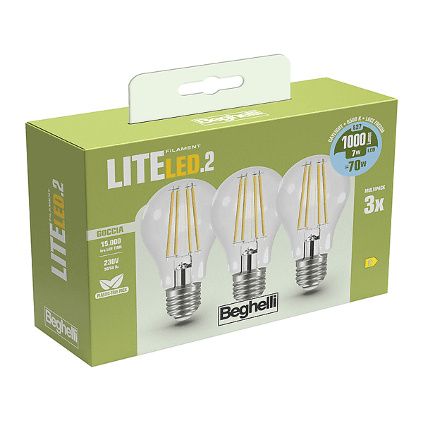 beghelli lampadina led  3pz filed goc 7we27-6.5k