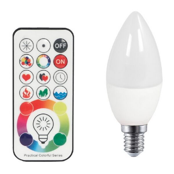 lampadina led c37 e14 5w + 5w rgbw dimmerabile con telecomando wisdom