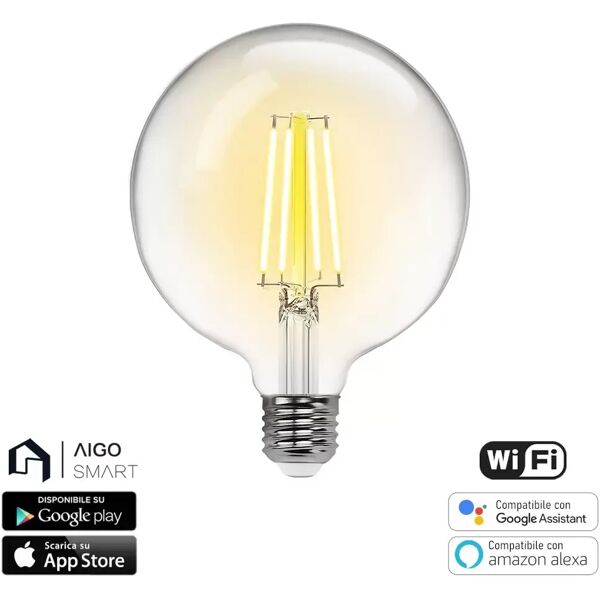 lampadina led a filamento smart g125 e27 6w wifi cct luce regolabile e dimmerabile aigostar