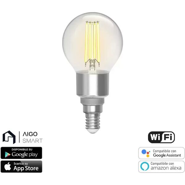 lampadina led a filamento smart g45 e14 4,5w wifi cct luce regolabile e dimmerabile aigostar