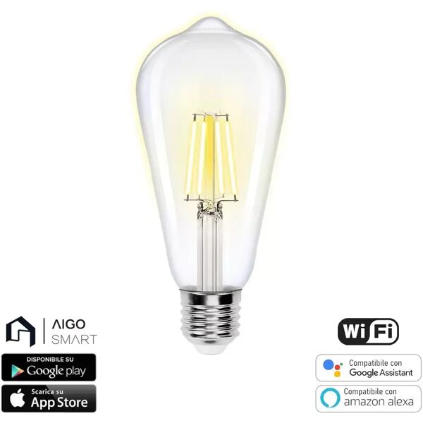 lampadina led a filamento smart st64 e27 6w wifi cct luce regolabile e dimmerabile aigostar