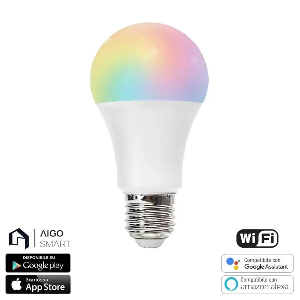 lampadina led smart a60 e27 9w wifi rgb cct luce regolabile e dimmerabile aigostar