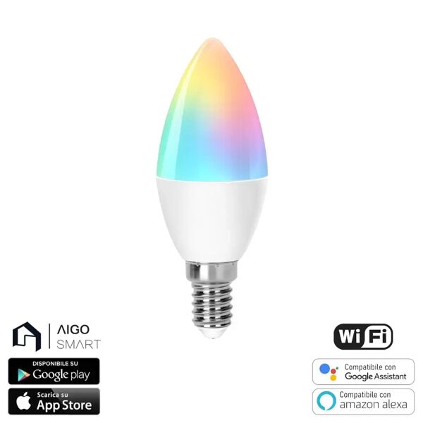 lampadina led smart c37 6,5w wifi rgb cct luce regolabile e dimmerabile aigostar