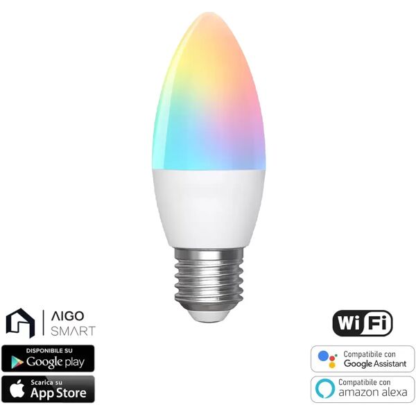 lampadina led smart c37 e27 6,5w wifi rgb cct luce regolabile e dimmerabile aigostar